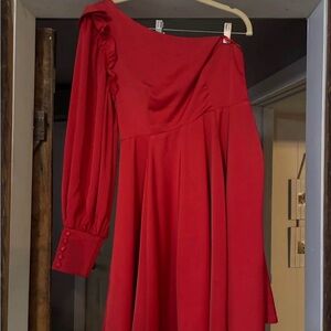 RW&CO. Vibrant Red One-Shoulder Dress
